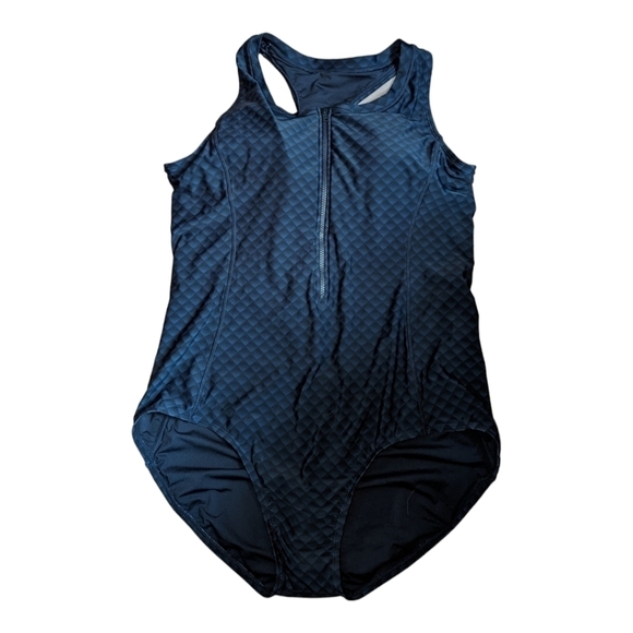 16 • Roots • *NWOT* Navy & Black Printed Zipper Front One Piece Swimsuit - Picture 2 of 8